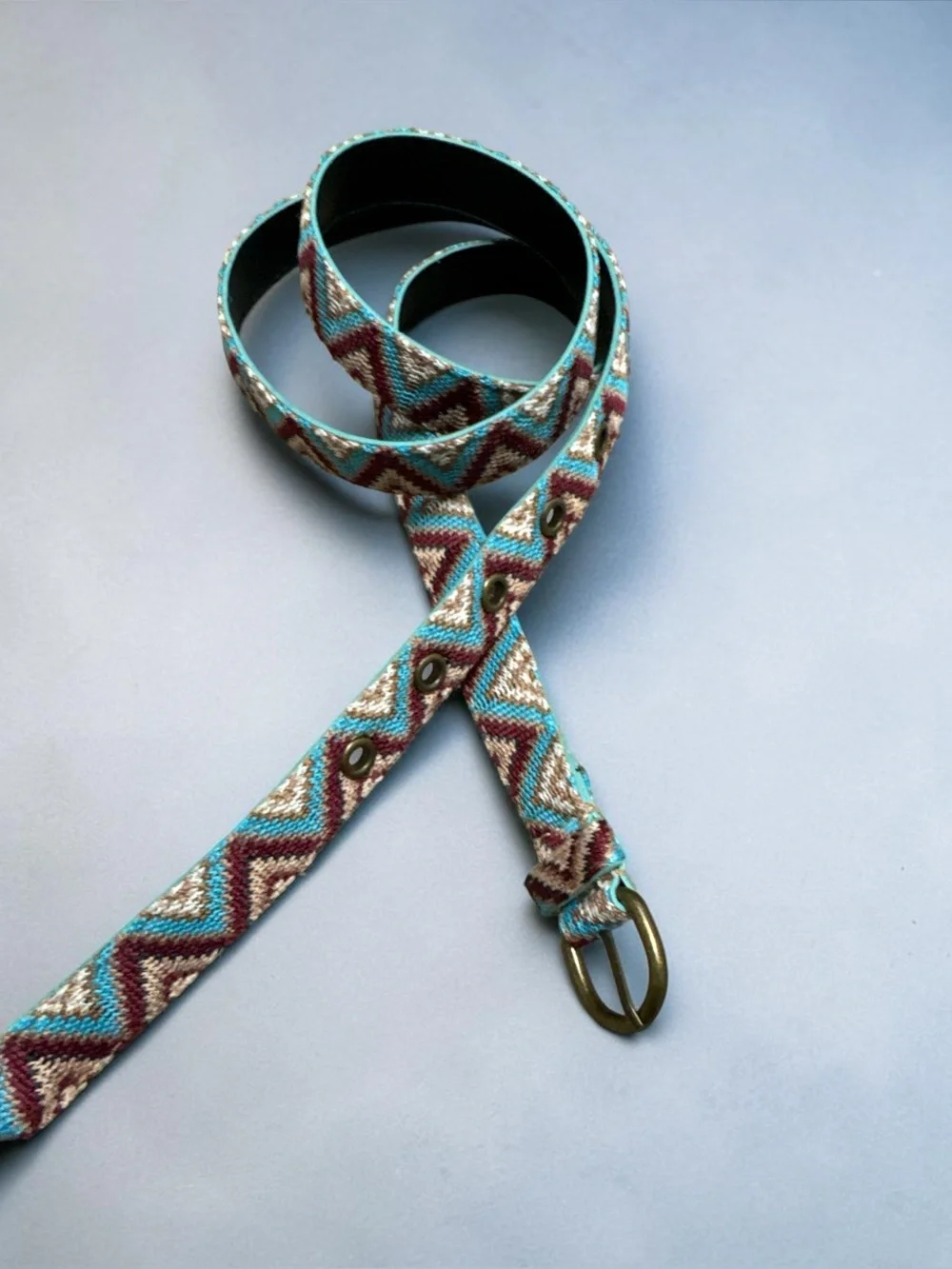 Turquoise & Brown Patterned Women's Belt Size 12 Hippie Boho Woven